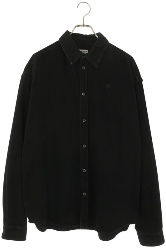 Balenciaga 678363 Tiw53 Damaged BB Logo Embroidered Oversized Long Sleeve Shirt