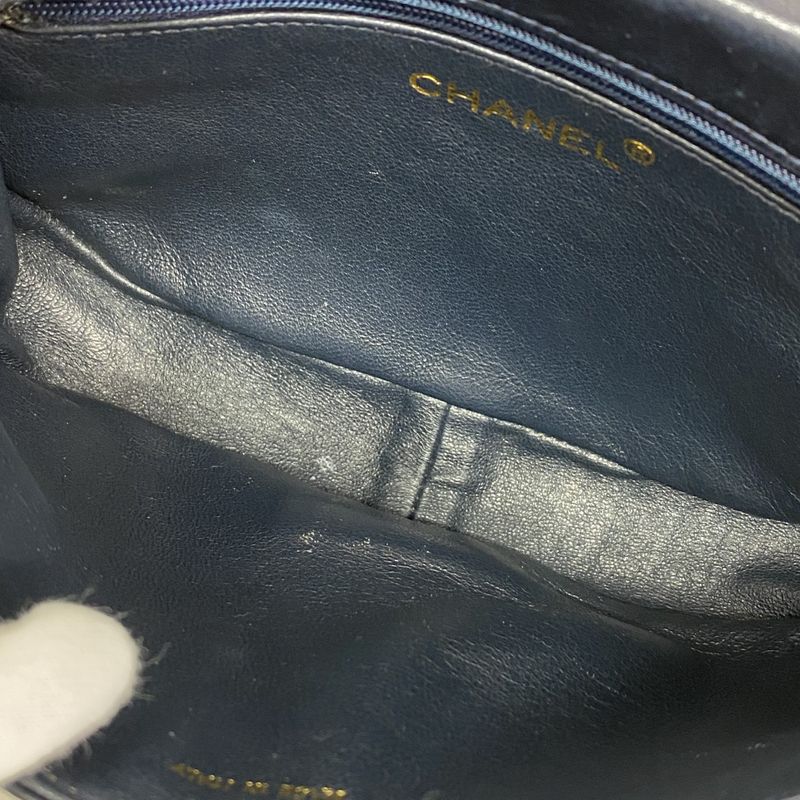 Chanel Shoulder Bag Lambskin Navy Gold Hardware Women