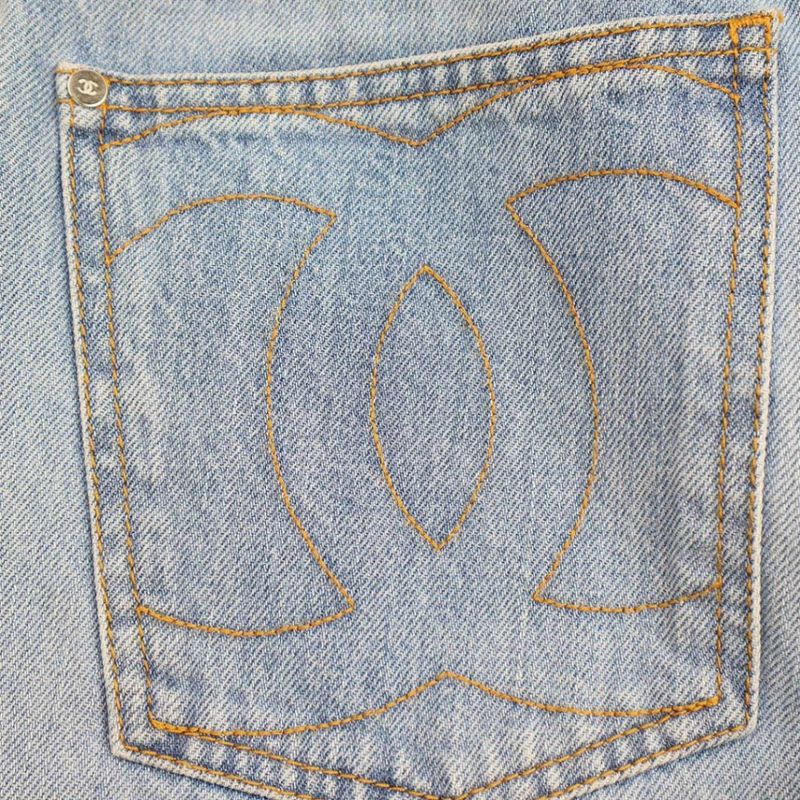 Chanel Coco Stitch Tweed Line Denim Pants P59532v45242 Indigo 38