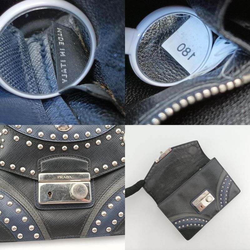 Prada Studded Crossbody Black And Navy Saffiano Leather Bt0970180