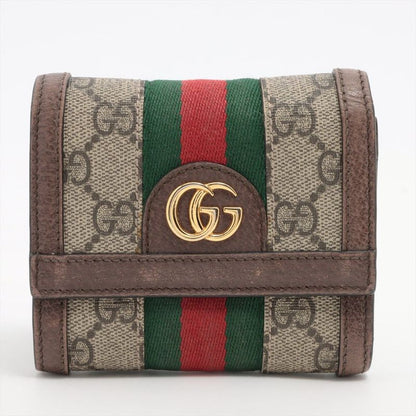 Gucci Ophidia GG Supreme PVC X Leather Compact Wallet 523174 Beige X Ebène Made