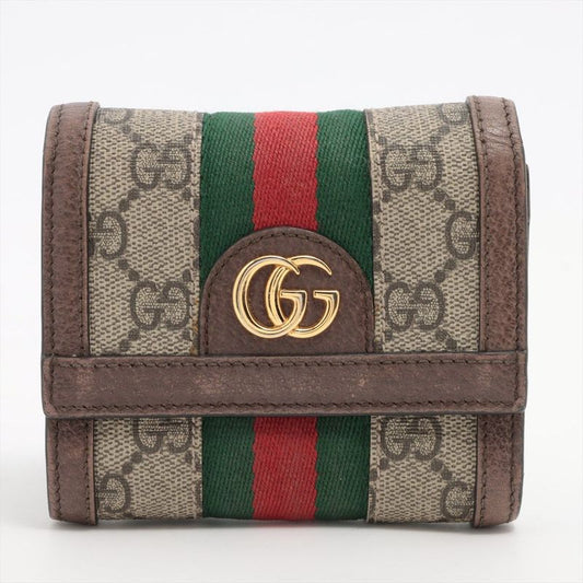 Gucci Ophidia GG Supreme PVC X Leather Compact Wallet 523174 Beige X Ebène Made