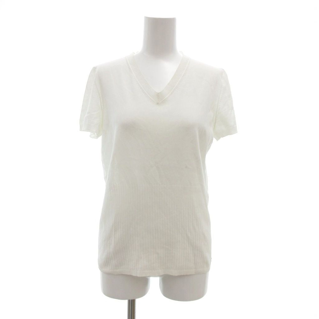 Chanel Cotton Knit Top Short Sleeve Neck CC Logo White