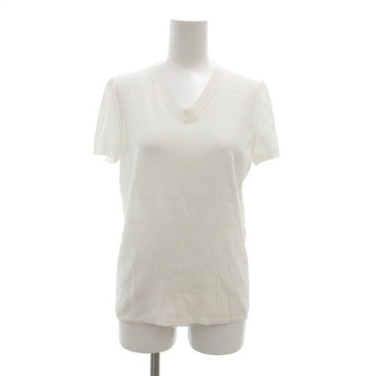 Chanel Cotton Knit Top Short Sleeve Neck CC Logo White