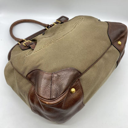 Prada Logo Jacquard Tote Handbag Leather Brown Beige Women Men Vintage Fashion