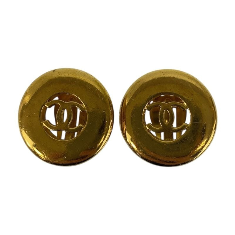 Chanel Vintage Coco Mark Gold Metal Earrings 97 Engraved A
