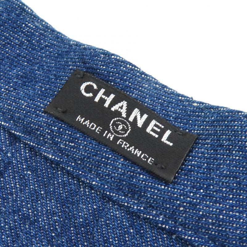 CHANEL Vintage 02P 100% Cotton Coco Mark Denim Sun Visor Indigo Blue Made In