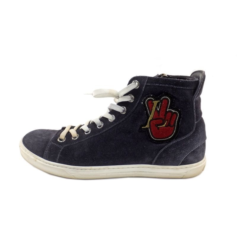 Louis Vuitton High Cut Sneakers Side Zip Suede Dark Navy Size 6 1