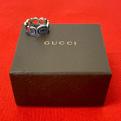Gucci Interlocking G Enamel Ring Silver 925 No 24 Accessory