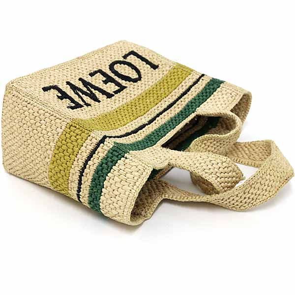Loewe Font Tote Small Raffia Stripe Tote Bag Shoulder Bag 2WAY Rank A