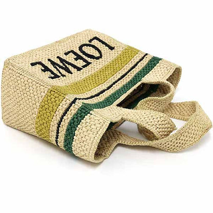 Loewe Font Tote Small Raffia Stripe Tote Bag Shoulder Bag 2WAY Rank A