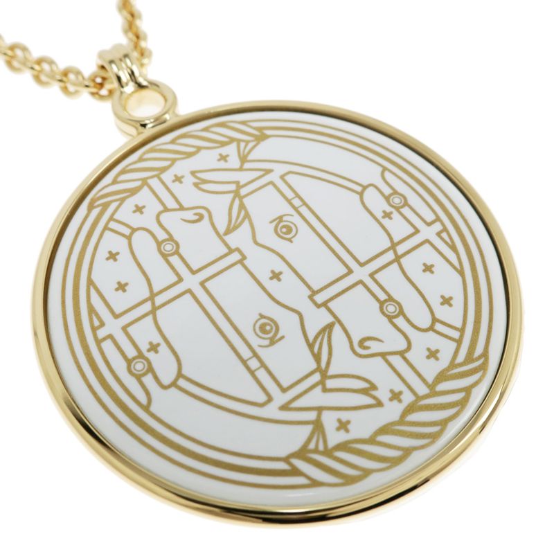 Hermes Medaille Quadrige GM Blanc Gold Hardware Pendant Necklace
