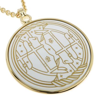 Hermes Medaille Quadrige GM Blanc Gold Hardware Pendant Necklace