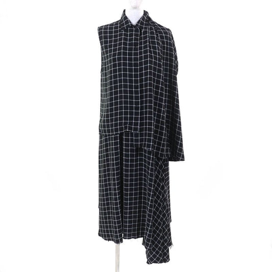 Balenciaga 556247 Checked Asymmetrical Cutoff Oversized Vest Sleeveless Dress