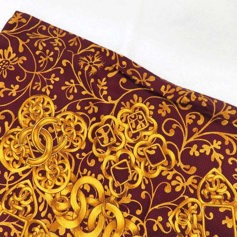 Chanel Large Shawl Chain Pattern Coco Mark Wool Silk Gold Bold - 135cm