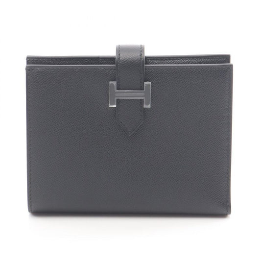 Hermes Bifold Wallet Bearn Compact Black Leather Calf
