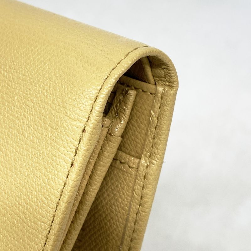 Chanel Long Wallet Coco Button Leather Beige Gold Hardware Women