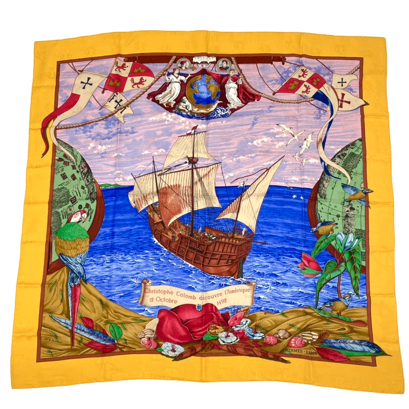 Hermes Scarf Carre 90 Silk Christophe Colomb Decouvre 1 Amerique 12
