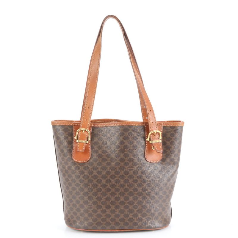 Vintage Celine Macadam Triomphe Leather Tote Bag Shoulder Hand Brown Women's