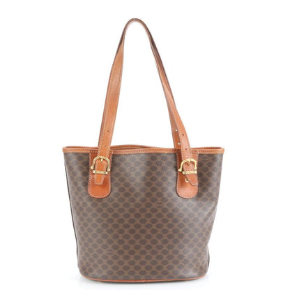Vintage Celine Macadam Triomphe Leather Tote Bag Shoulder Hand Brown Women's