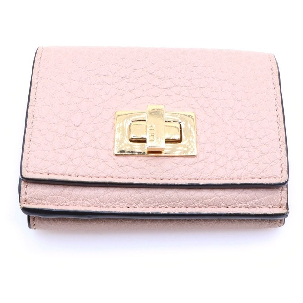 Fendi Peekaboo Selleria Trifold Wallet Pink Leather
