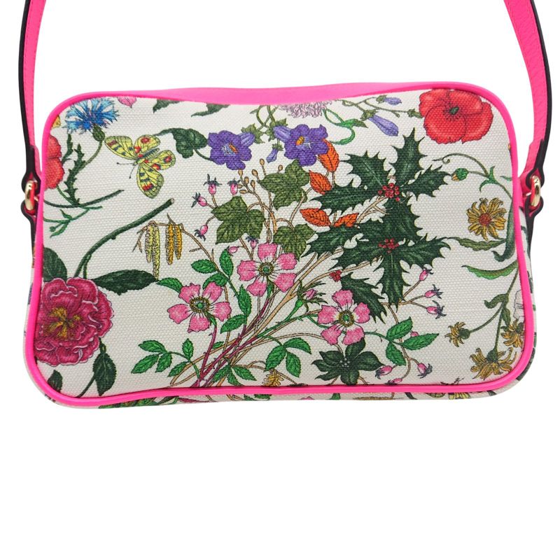 Gucci Flora Shoulder Bag Crossbody Pink Canvas With Floral Pattern