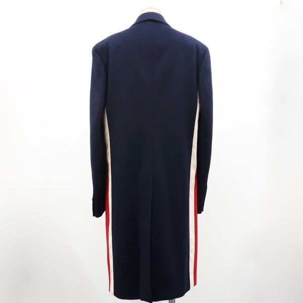 Gucci Chester Coat 546321 Cashmere 95% Wool 5% Navy Stripe Tricolor Gucci