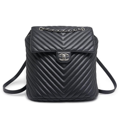 Chanel V-stitched Backpack Lambskin Chain Black