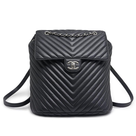 Chanel V-stitched Backpack Lambskin Chain Black