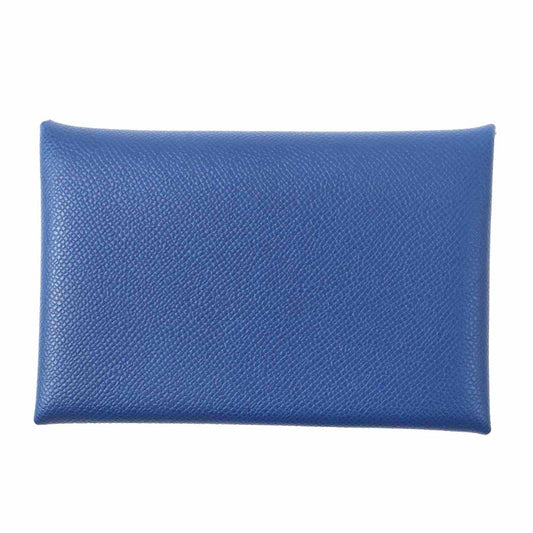 Hermes Calvi Deep Blue Silver Hardware Vaume D'adam Card Case Engraved B With