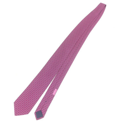 Hermes 5647 EA 100% Silk H Logo Motif Allover Pattern Regular Tie Navy Pink