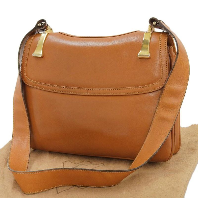 Gucci 60s Vintage Archive Box Calf Leather Shoulder Body Bag Camel Rare Women