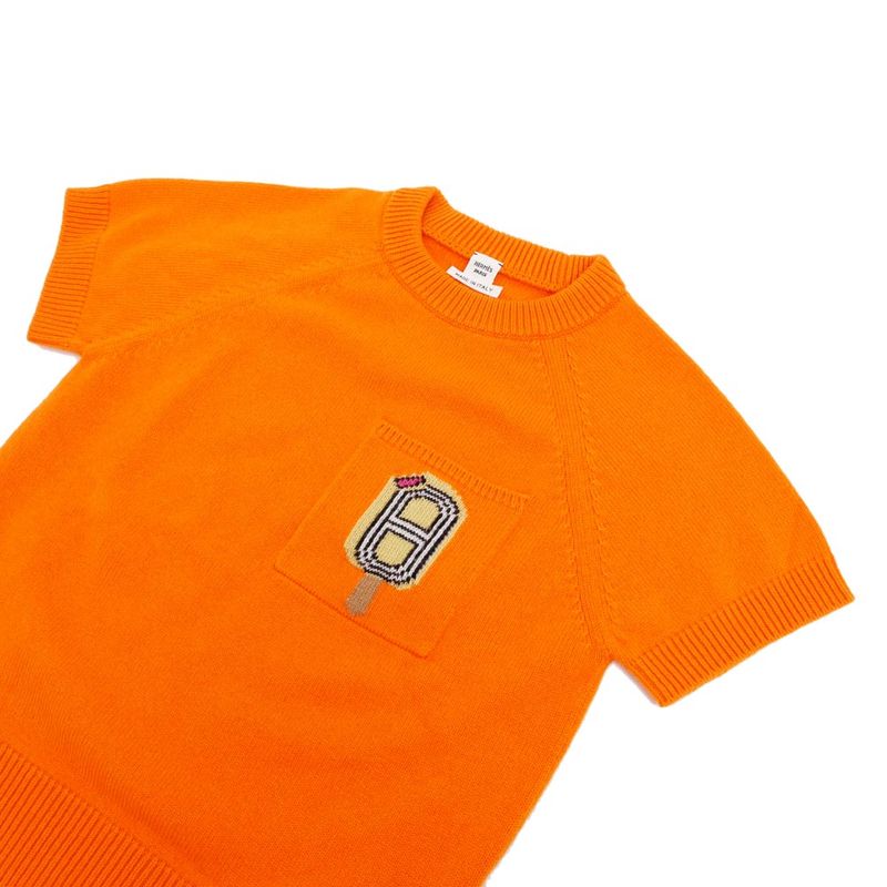 Hermes Short Sleeve Cashmere Knit Chaine D'ancre Ice Orange 34 Size