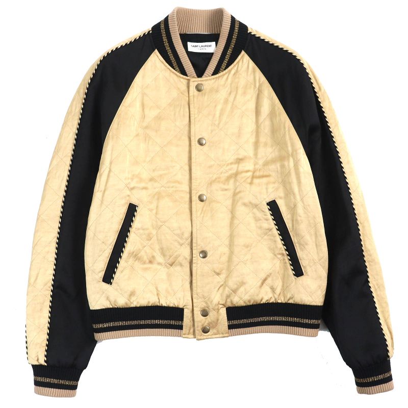 Saint Laurent Paris 643883 Teddy Cotton Bomber Jacket Stajan Gold Black 46 Made
