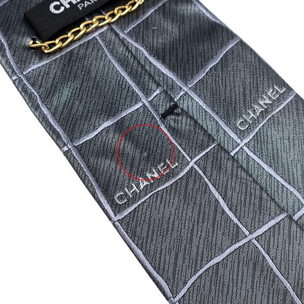 Chanel Necktie Plaid 9cm (3.54in) Silk Gray Silver