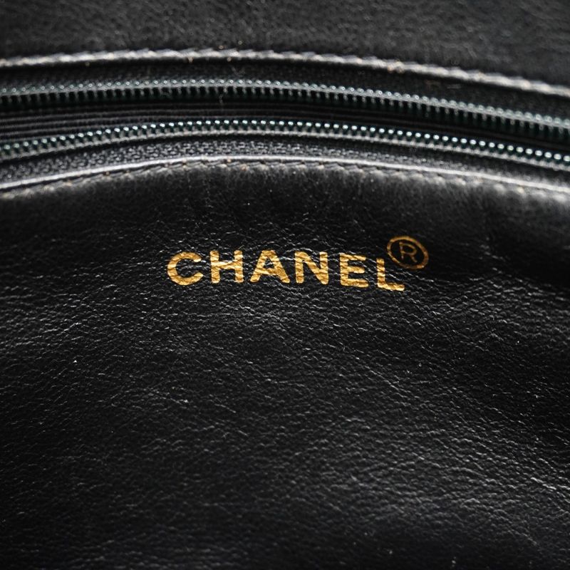 Chanel Shoulder Bag Caviar Skin Black Gold Hardware Women
