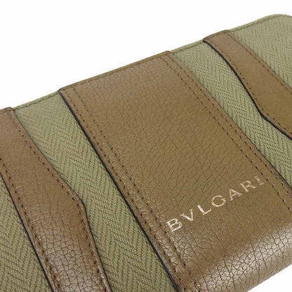 Bulgari Long Wallet B-zero1 Canvas Leather Brown Khaki B-zero1 Round Zipper