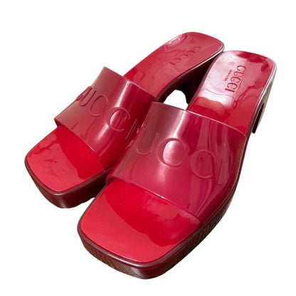 Gucci Rubber Logo Sandals 24.5cm (9.65in) Equivalent Red Women's Used