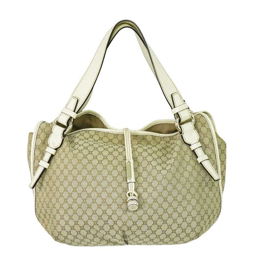 Authentic Celine Bittersweet Macadam Tote Handbag Canvas Leather Beige White