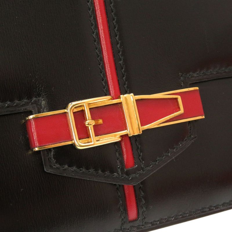 Hermes Ettrivert Box Calf Black Gold Hardware 00Q Engraved Vintage Clutch Bag