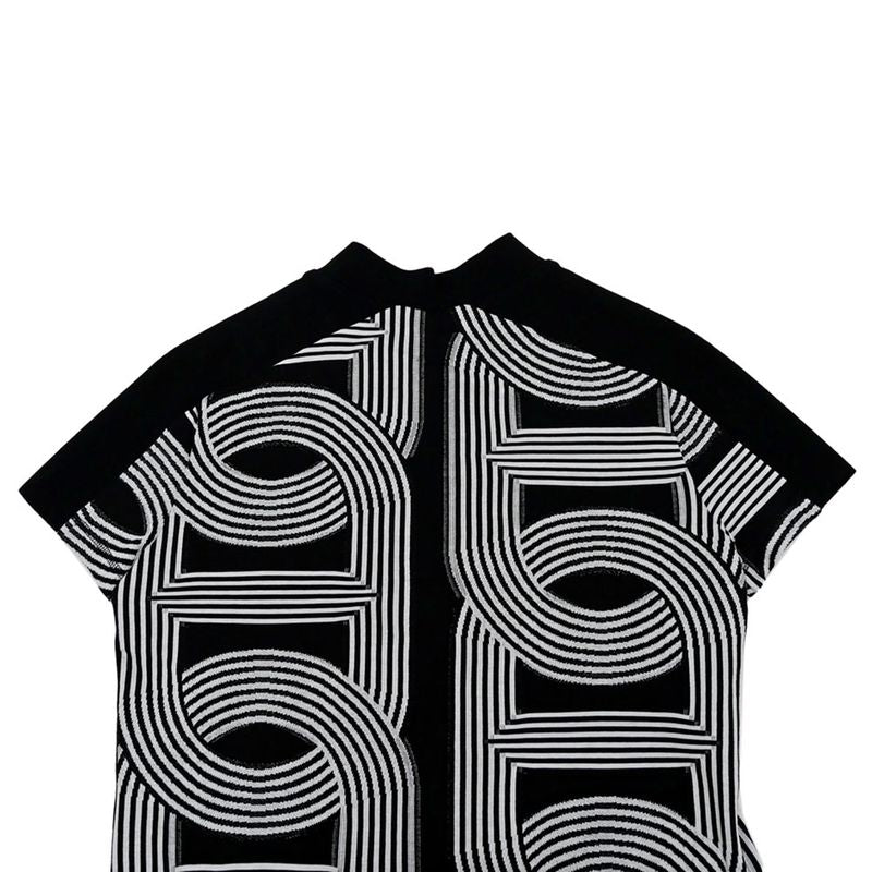Hermes Short Sleeve Dress Chaine D'ancre Pattern Black White Size 34