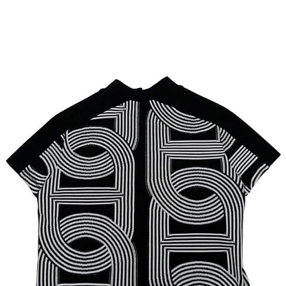 Hermes Short Sleeve Dress Chaine D'ancre Pattern Black White Size 34
