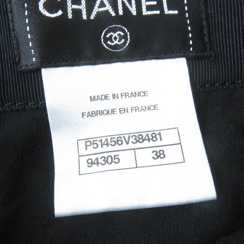 CHANEL P51456v38481 Chain Button Flower Lace Pleated Skirt Black 38 Made In