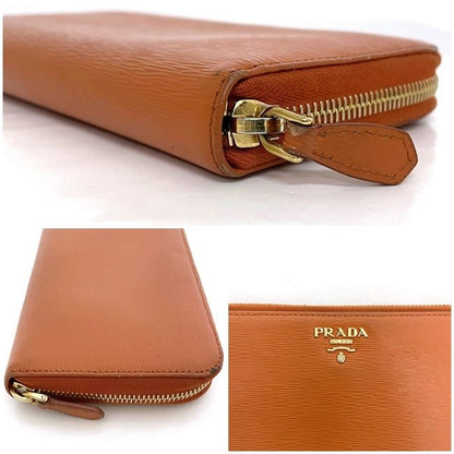 Prada Round Zipper Long Wallet Orange Papaya Vitello