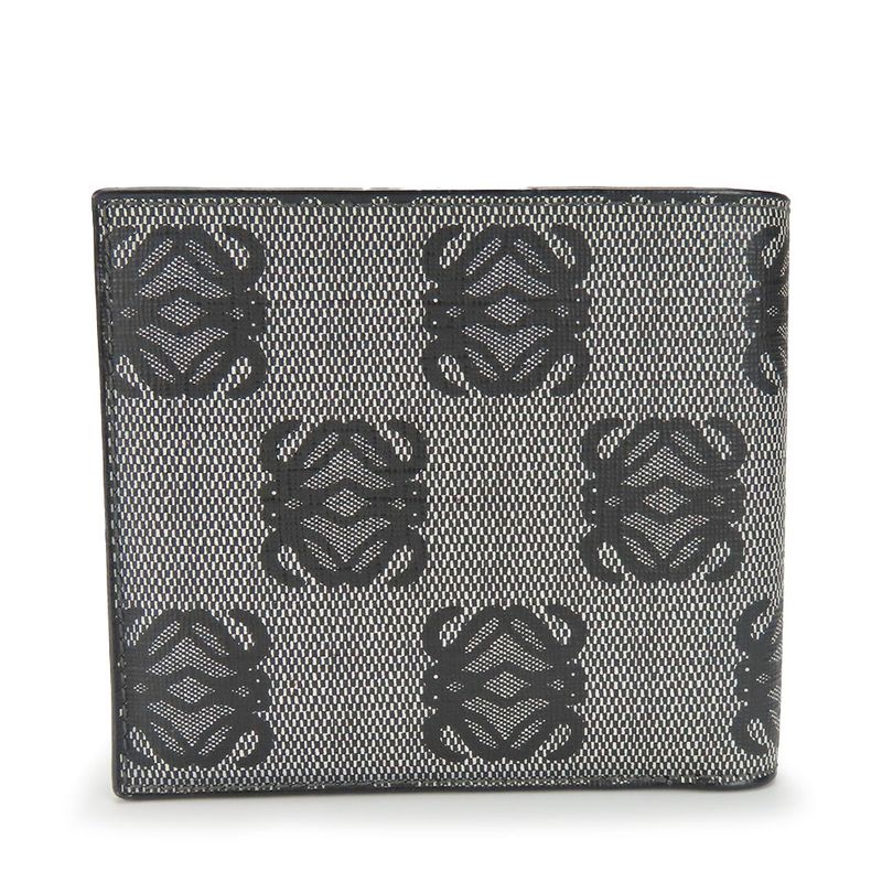 Loewe Bifold Wallet Anagram Leather PVC Gray Black Card Total Billfold Men Loewe
