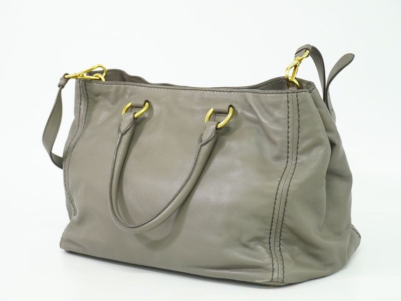 Authentic Prada Leather 2WAY Shoulder Bag Handbag Gray Bn2103 Bag Pre-owned