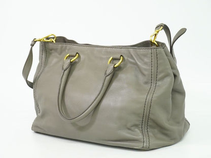 Authentic Prada Leather 2WAY Shoulder Bag Handbag Gray Bn2103 Bag Pre-owned