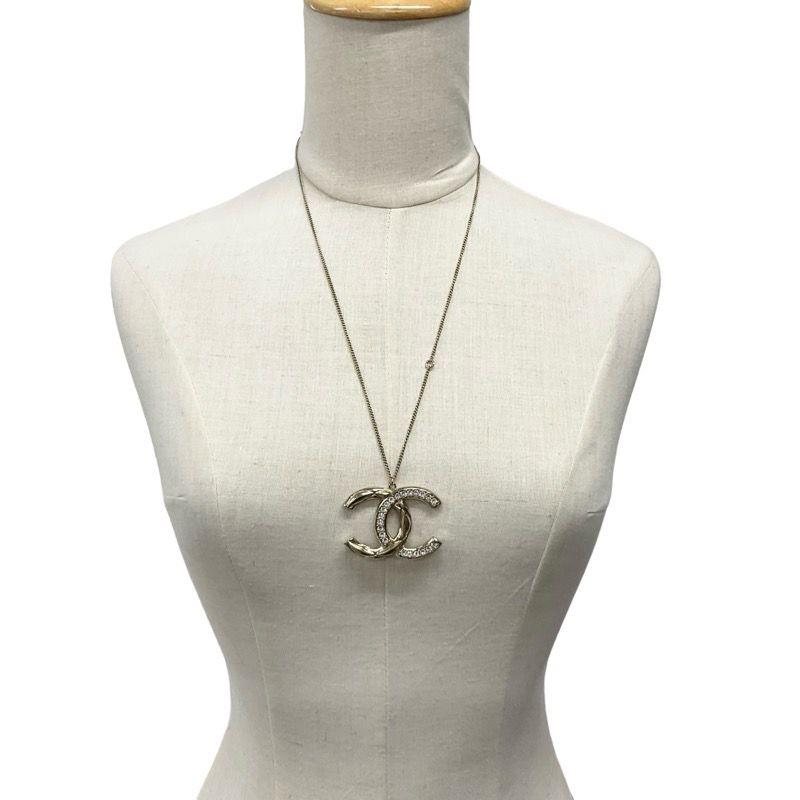 Chanel Necklace Pendant Choker Gold Coco Mark Rhinestone