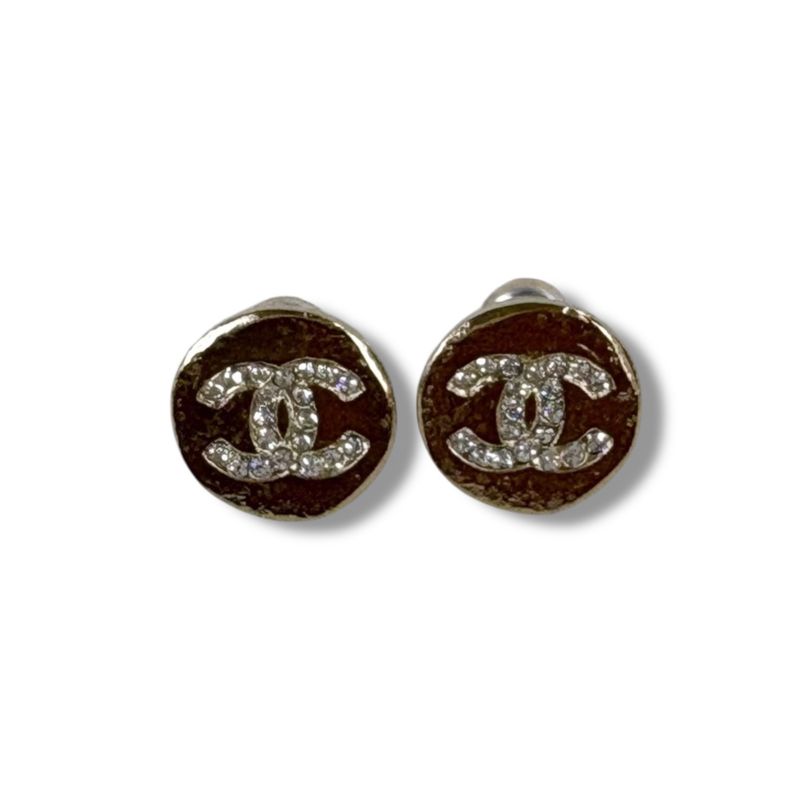 Chanel Coco Mark Rhinestone Earrings Gold Hardware Round Shape Circle