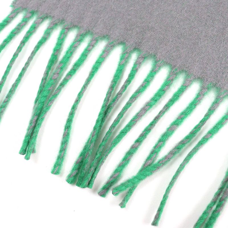 Hermes 100% Cashmere Logo Embroidery Bicolor Fringed Large Shawl Scarf Gray